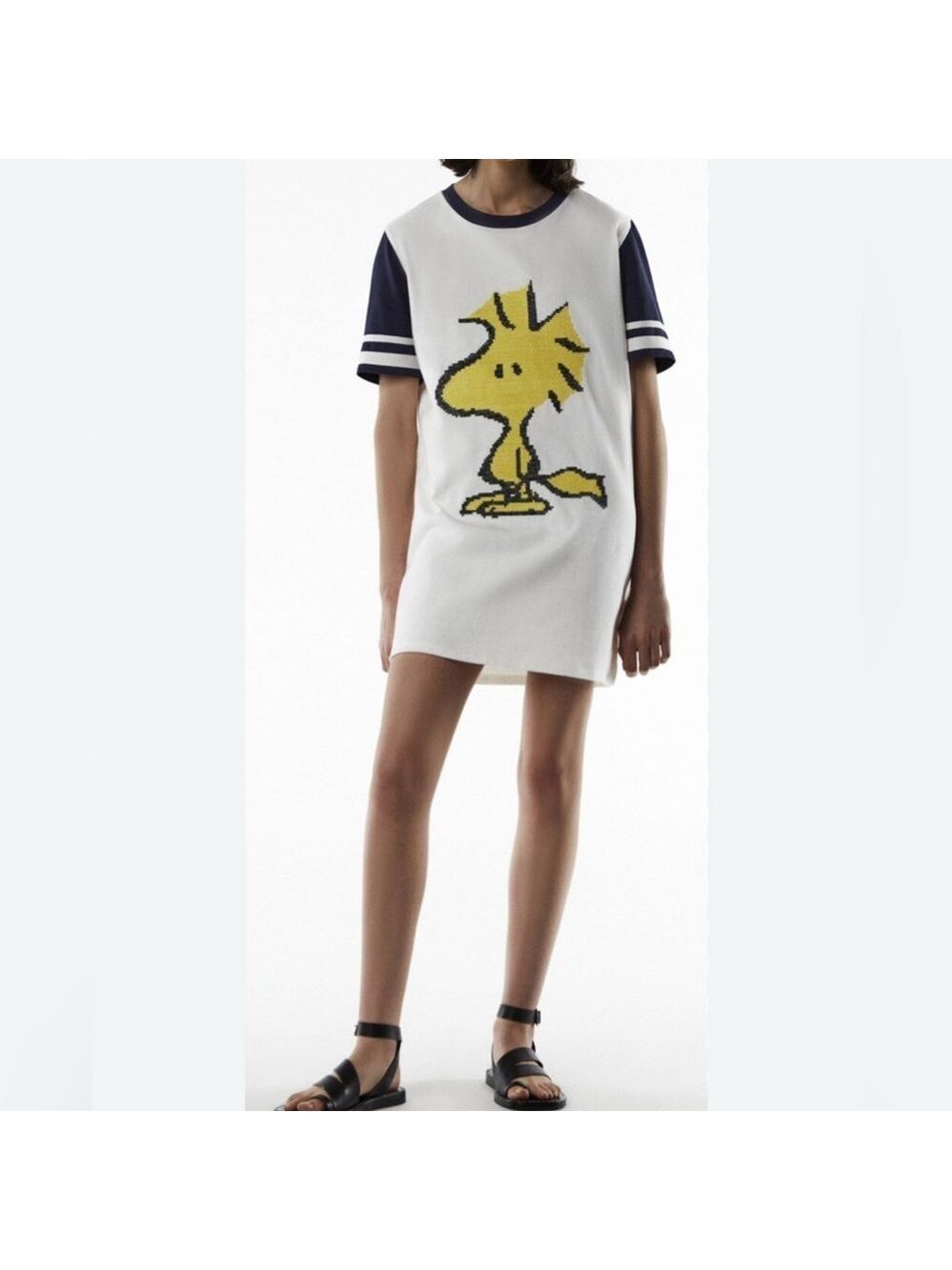 Zara Peanuts Woodstock Dress Small Varsity Tshirt cross Stitch Limited Edition